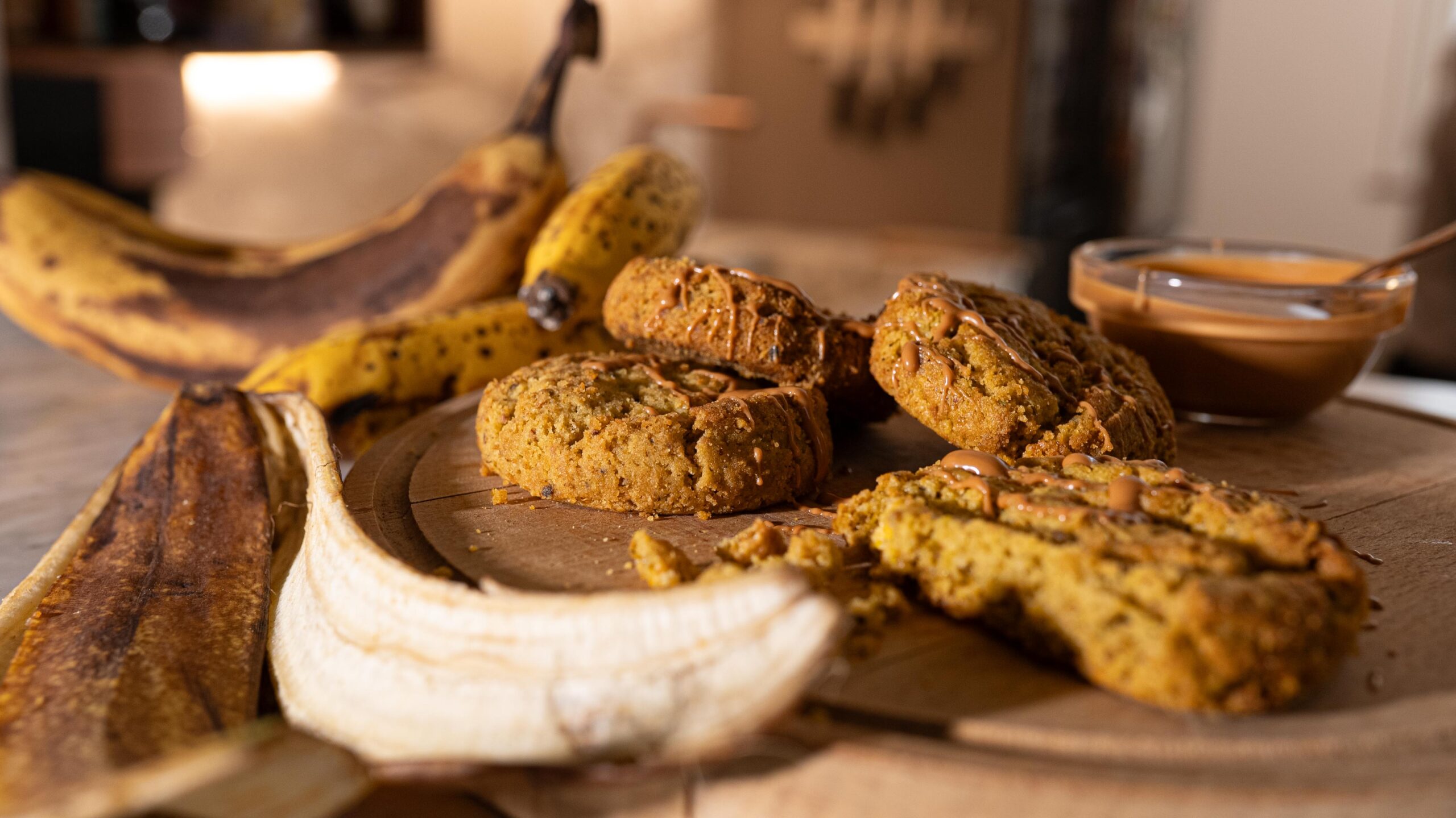 Banana Chocolate Chip Cookies with Banana Peel Caramel